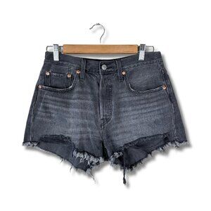 Levi's Premium 501 Cut Off Shorts High Rise Boho Festival Black Denim Size 27